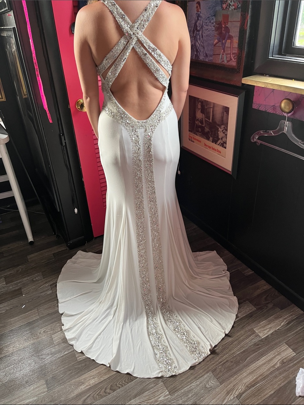 NWT Rachel Allan White Gown with Silver Accents